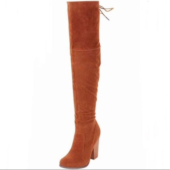 Tan Suede Lace Up Over the Knee Boot - Picture 1 of 6